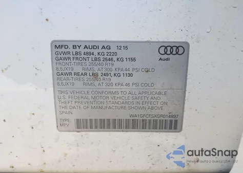 2016 Audi Q3 2.0T Premium Plus from USA, damaged, VIN WA1GFCFSXGR014897